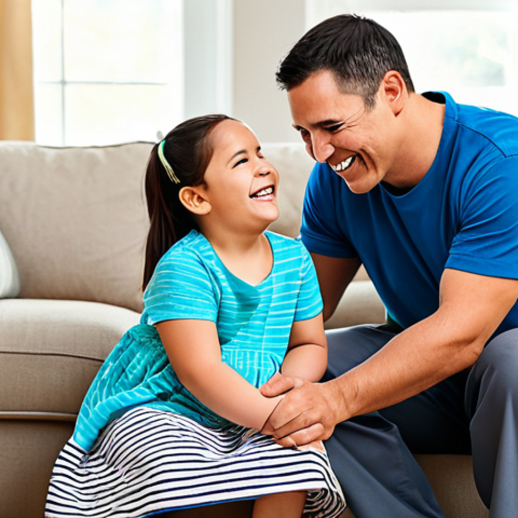 Supportive Family**

"A loving family supporting their child with special needs, playing together in a bright, cheerful living room. The child is smiling and engaged. The scene emphasizes family connection, acceptance, and joy. Fully clothed, modest clothing, appropriate attire, safe for work, perfect anatomy, natural proportions, family-friendly, professional photography, high quality."

**