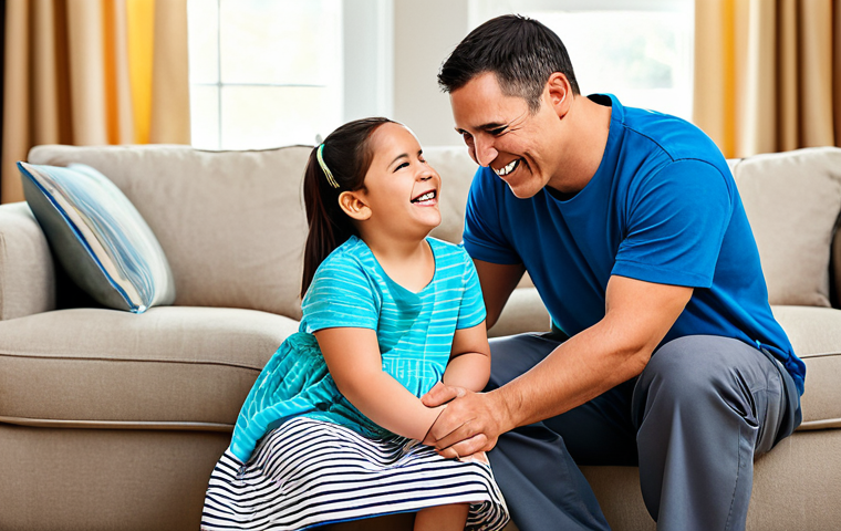 Supportive Family**

"A loving family supporting their child with special needs, playing together in a bright, cheerful living room. The child is smiling and engaged. The scene emphasizes family connection, acceptance, and joy. Fully clothed, modest clothing, appropriate attire, safe for work, perfect anatomy, natural proportions, family-friendly, professional photography, high quality."

**