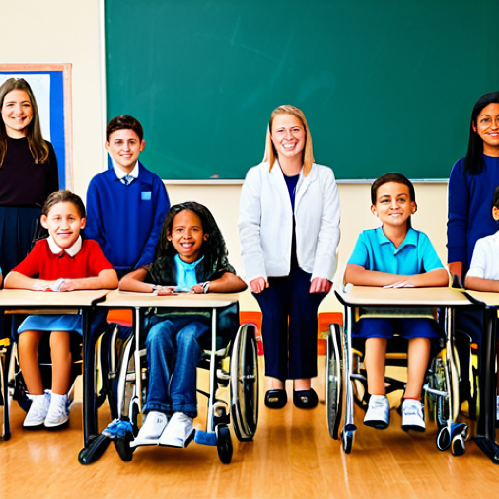 Inclusive Classroom**

"A diverse group of elementary school children, including a child using a wheelchair, participating in a science experiment, fully clothed, appropriate attire, bright and colorful classroom setting, safe for work, perfect anatomy, correct proportions, natural pose, professional, family-friendly."

**