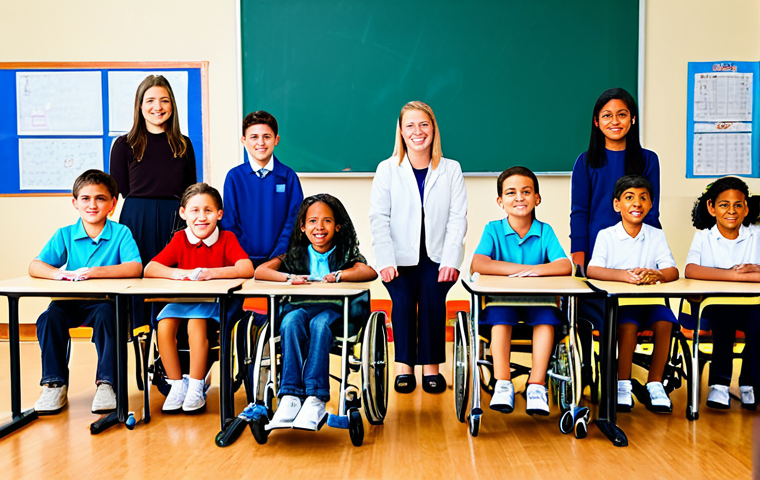 Inclusive Classroom**

"A diverse group of elementary school children, including a child using a wheelchair, participating in a science experiment, fully clothed, appropriate attire, bright and colorful classroom setting, safe for work, perfect anatomy, correct proportions, natural pose, professional, family-friendly."

**