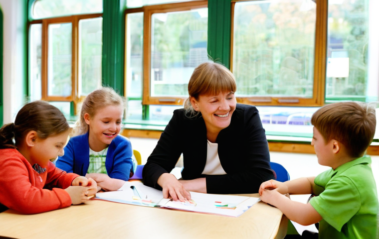 특수교육과 차별 금지 - **Prompt:** "A modern, welcoming German school building entrance on a sunny day, showcasing exemplar...