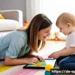 Home 18 특수교육과 조기 개입 - A warm, inviting early childhood development scene set in a cozy German living room, featuring a tod...