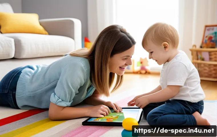 특수교육과 조기 개입 - A warm, inviting early childhood development scene set in a cozy German living room, featuring a tod...