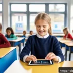 특수교육과 특수교육 평가 방법 - A modern classroom setting in Germany featuring a special education teacher using a tablet with adap...
