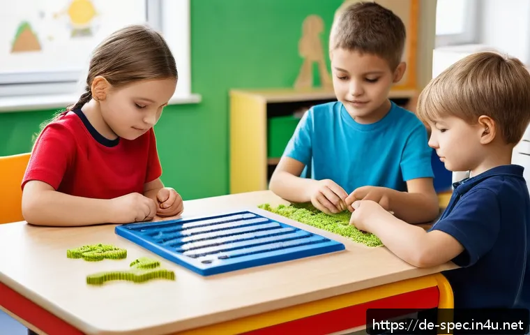 특수교육과 뇌기반 학습 - A diverse classroom scene in a modern German primary school, showing children with special needs eng...
