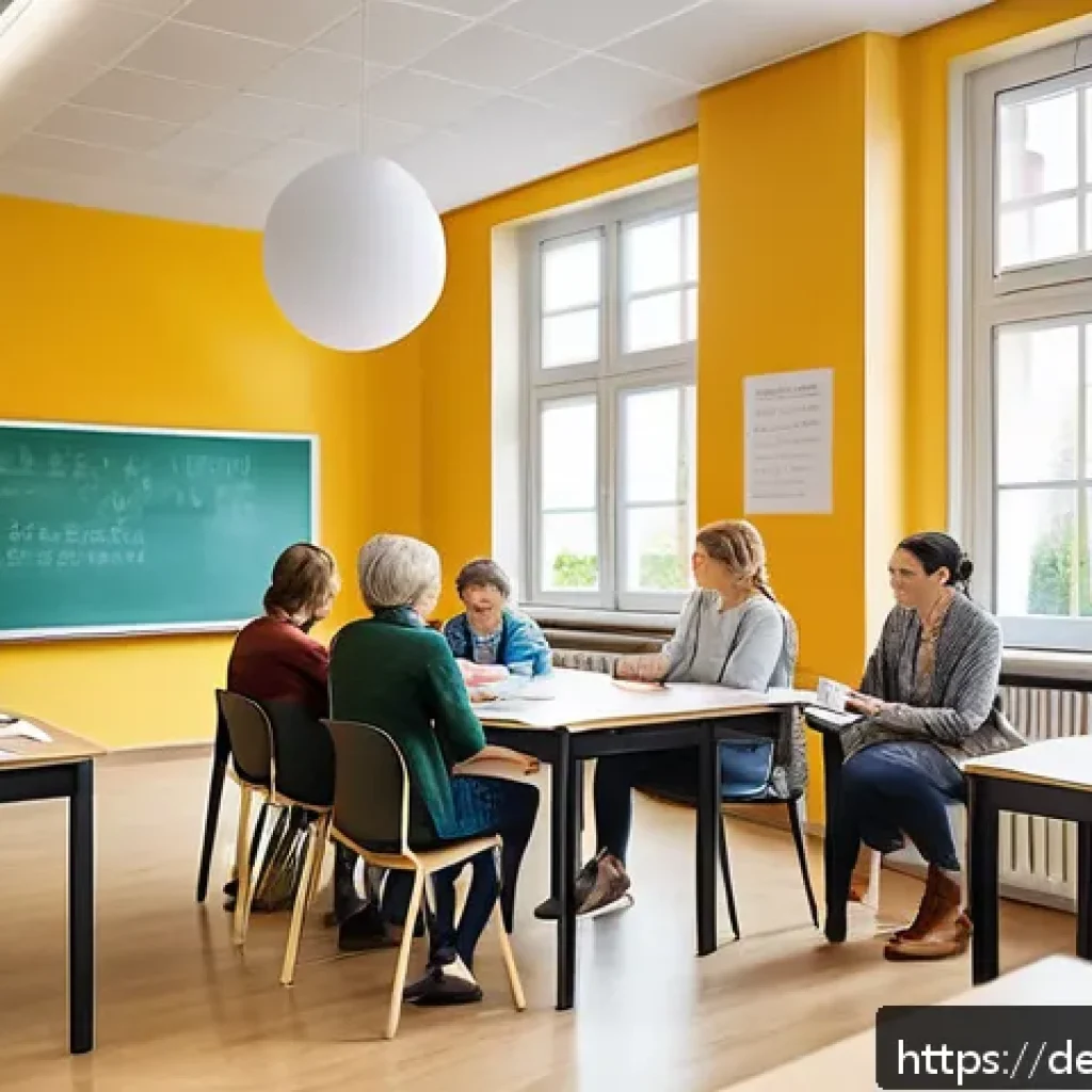 특수교육과 협력 학습 - A warm and inviting classroom scene in a modern German school, featuring a diverse group of teachers...