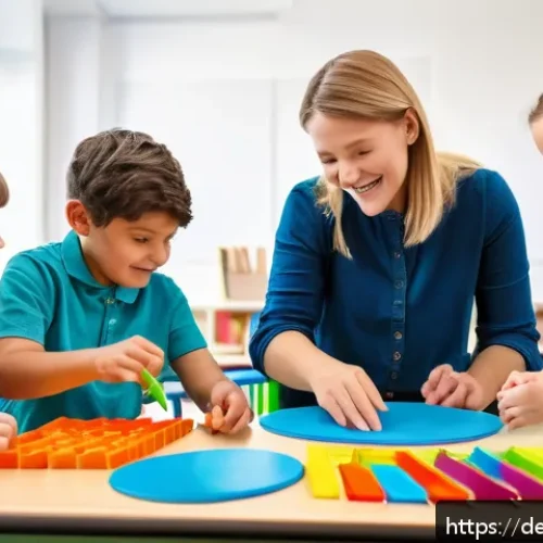 특수교육과 감각 학습 - A vibrant inclusive classroom scene in a modern German school setting, showing diverse children enga...